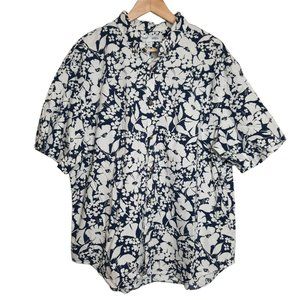 Old Navy Shirt Mens XXL Blue Floral Slim Fit Button Up Short Sleeve Collared Top